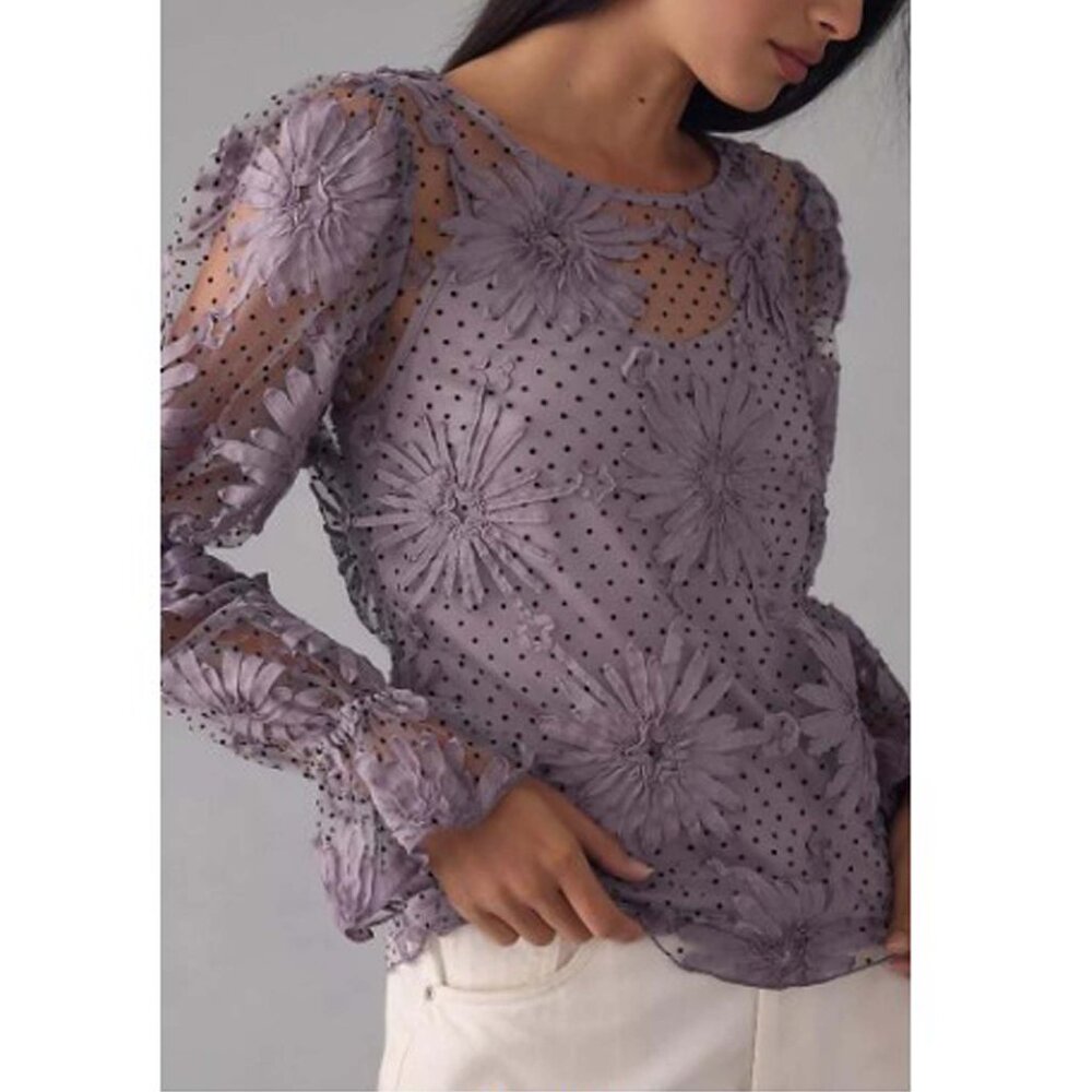 NWT sz XL 10-12 Polka Dot Floral blouse - Picture 2 of 13